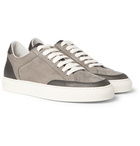 Brunello Cucinelli - Leather-Trimmed Nubuck Sneakers - Men - Gray