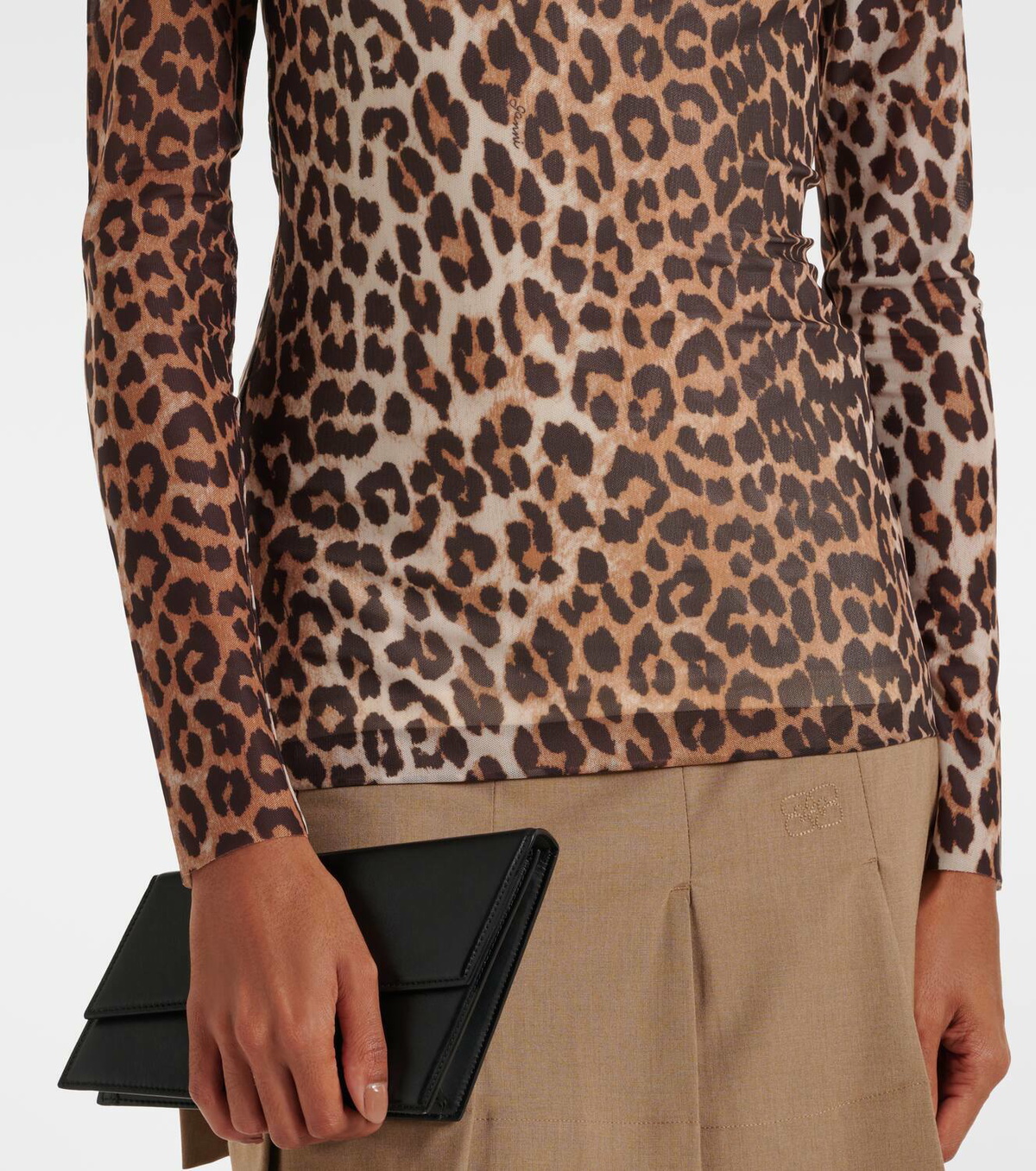 GANNI メッシュトップ Ganni Printed Marl Mesh Long Sleeve Top in Egret | REVOLVE