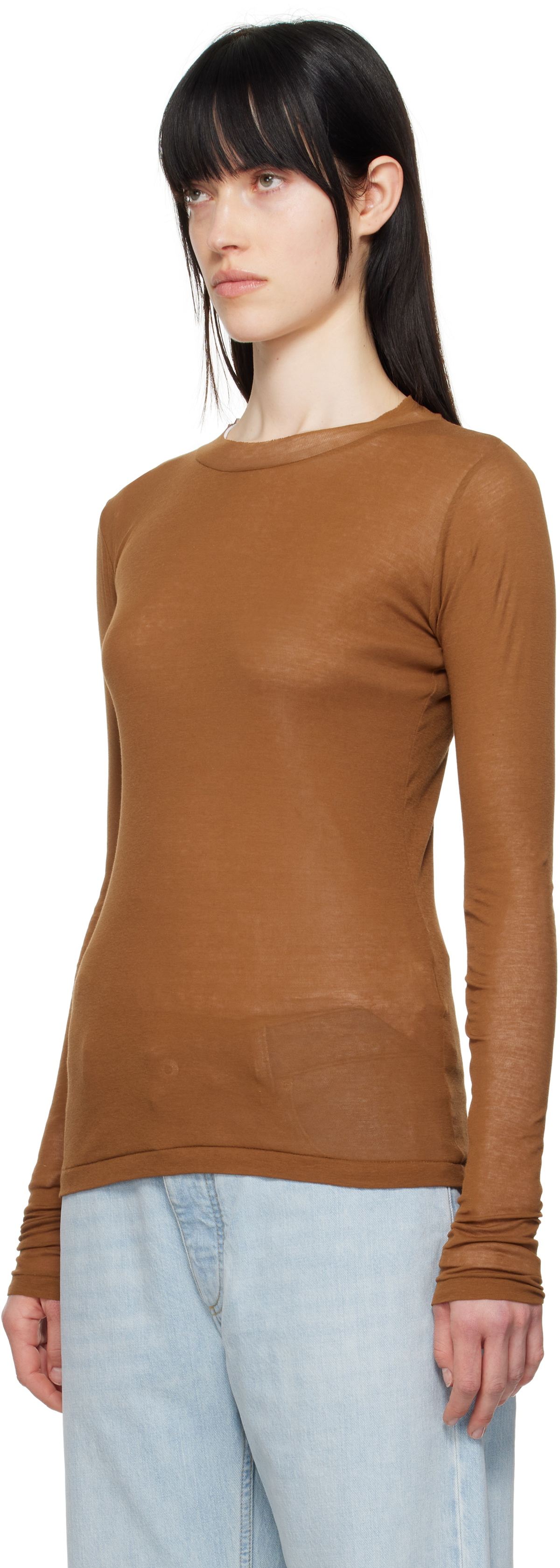 AURALEE Brown Super High Gauge Sheer Long Sleeve T-shirt