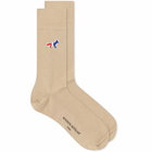 Maison Kitsuné Men's Tricolour Fox Sock in Sand