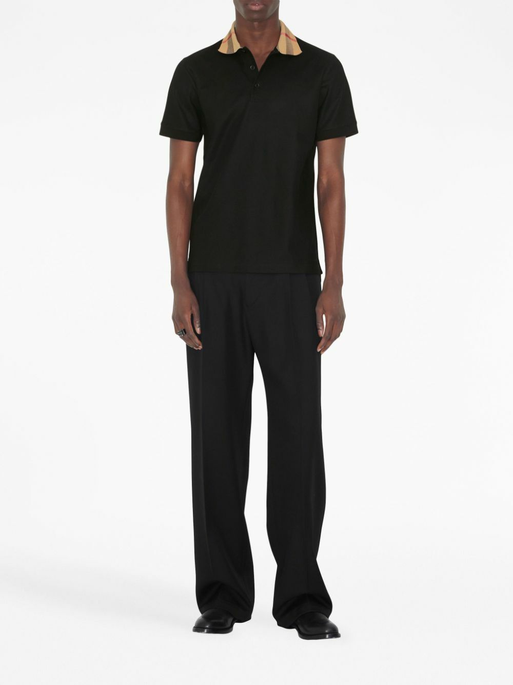 BURBERRY - Check Motif Cotton Polo Shirt