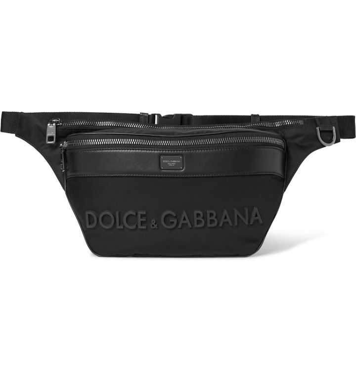 Photo: Dolce & Gabbana - Logo-Appliquéd Leather-Trimmed Shell Belt Bag - Black