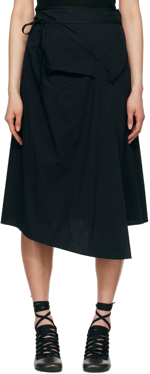 LEMAIRE Navy Asymmetrical Tied Midi Skirt Lemaire