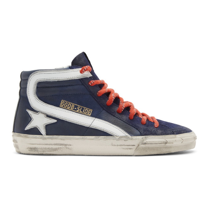 Photo: Golden Goose Navy Leather Slide Sneakers