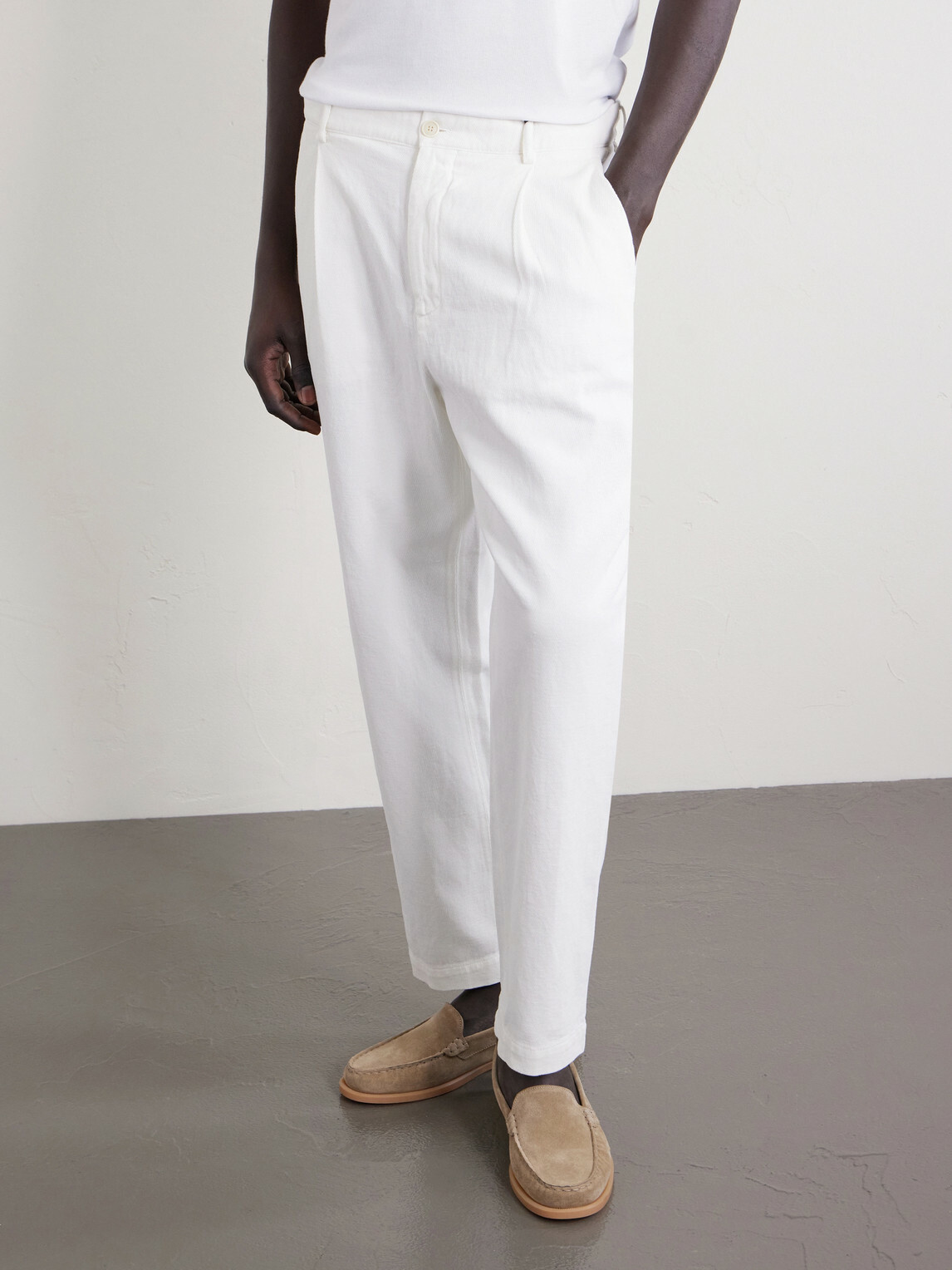 Barena - Cropped Tapered Cotton And Linen-Blend Corduroy Trousers - White