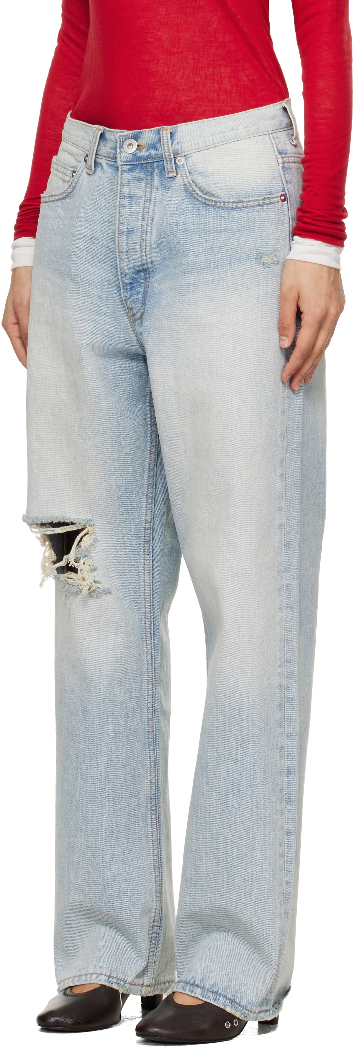 TONYWACK Blue Distressed Loose Straight Jeans