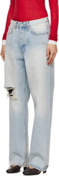 TONYWACK Blue Distressed Loose Straight Jeans