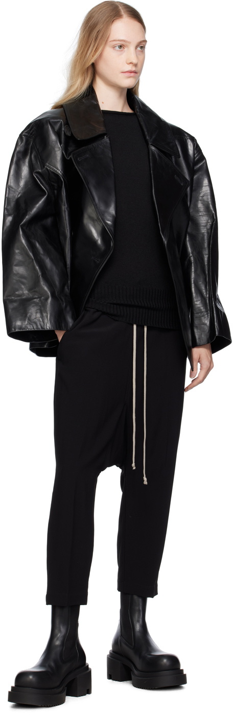 Rick Owens Black Cropped Drella Leather Jacket Rick Owens