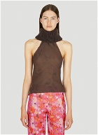 Knit Collar Floral Halter Top in Brown