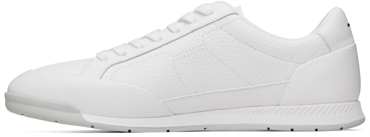 BOSS White Foil Logo Leather Sneakers