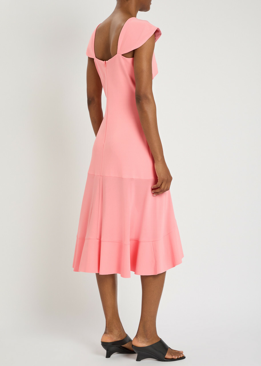 Stella Mccartney Frill Asymmetric Woven Midi Dress Light Pink