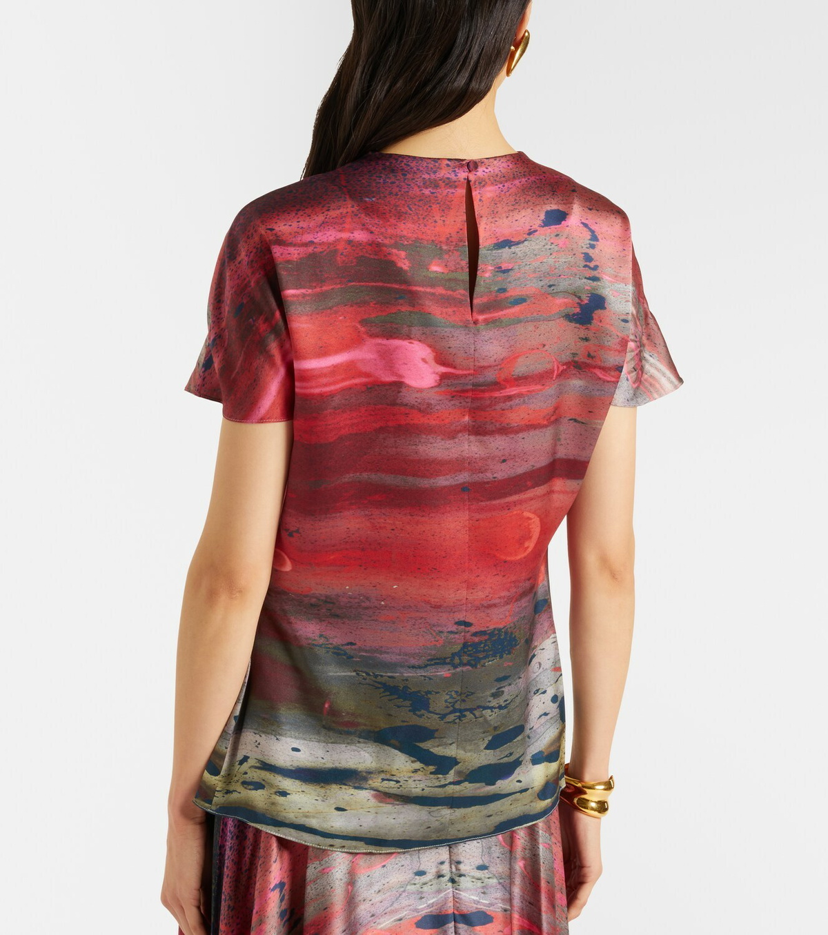 Roksanda Printed draped silk satin top