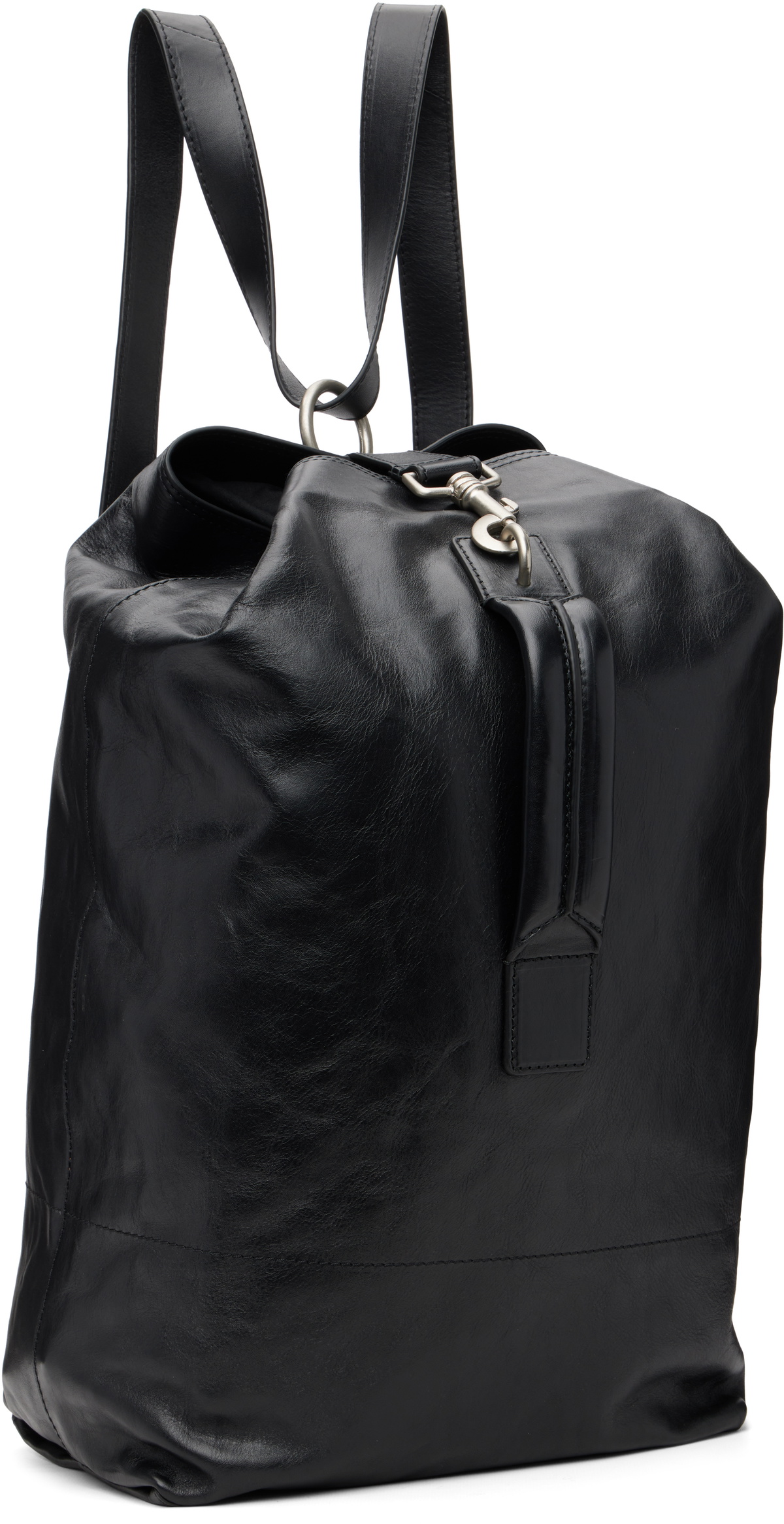 Dries Van Noten Black Adjustable Leather Backpack