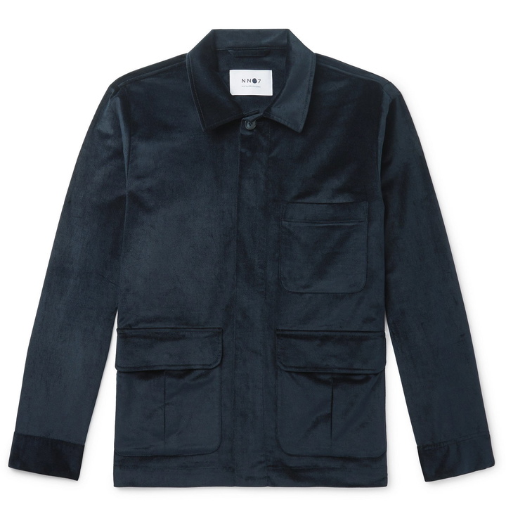 Photo: NN07 - Verne Stretch Cotton and Modal-Blend Velvet Overshirt - Blue