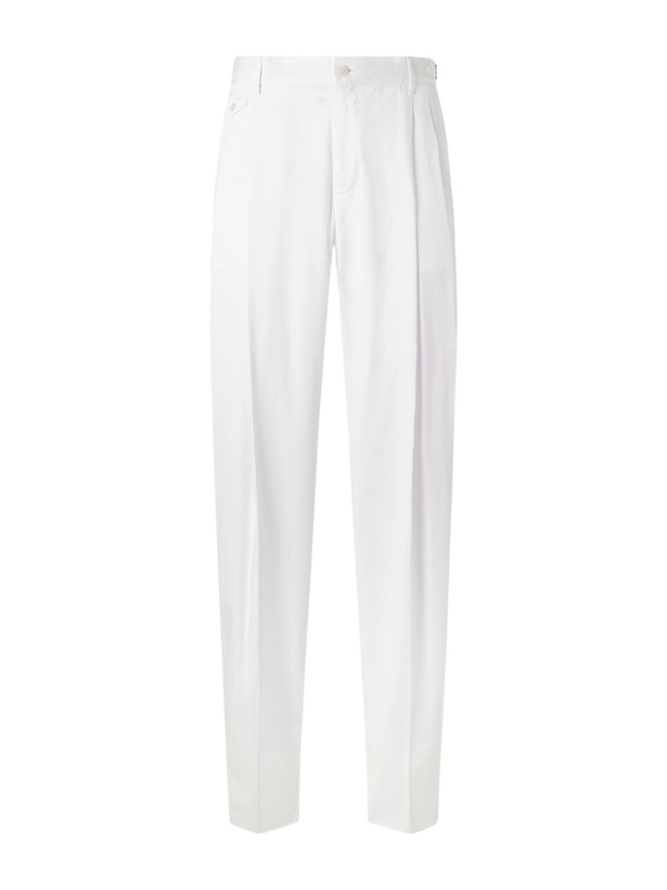 Photo: Dolce&Gabbana - Straight-Leg Pleated Cotton-Twill Trousers - White