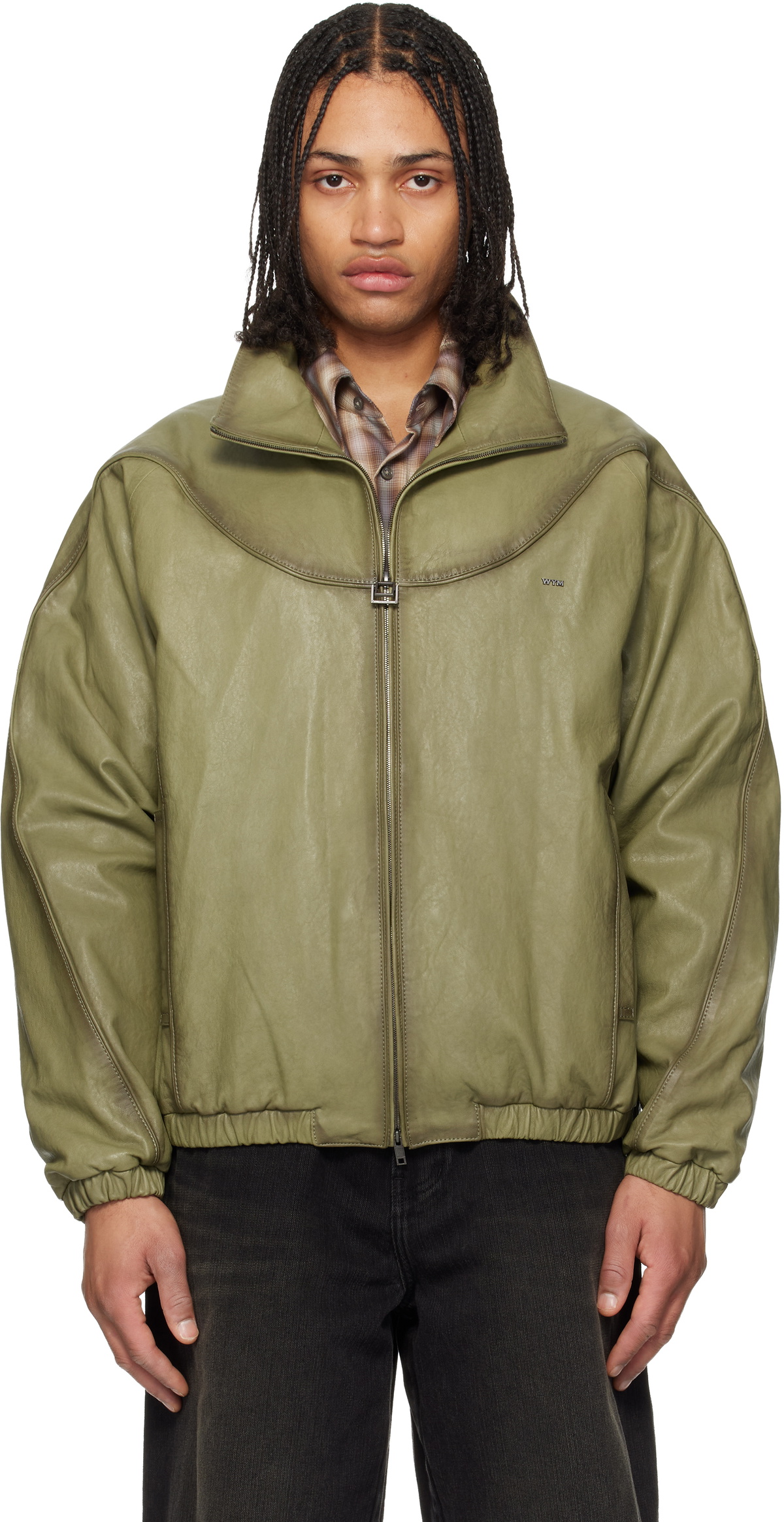 WOOYOUNGMI Khaki High Neck Leather Jacket