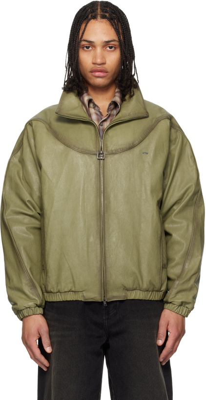 Photo: WOOYOUNGMI Khaki High Neck Leather Jacket