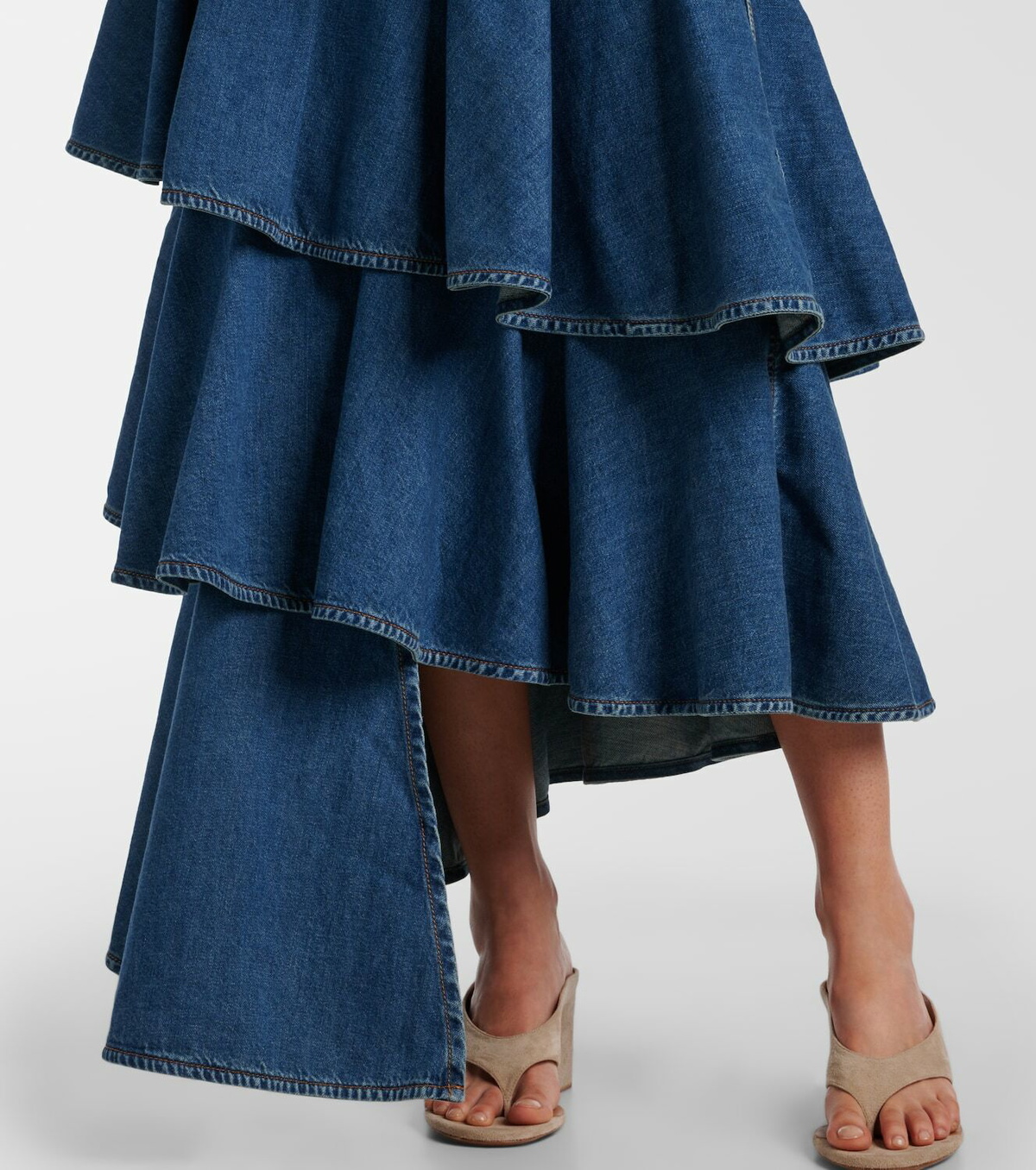 Alaïa Spiral tiered denim midi skirt