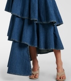 Alaïa Spiral tiered denim midi skirt