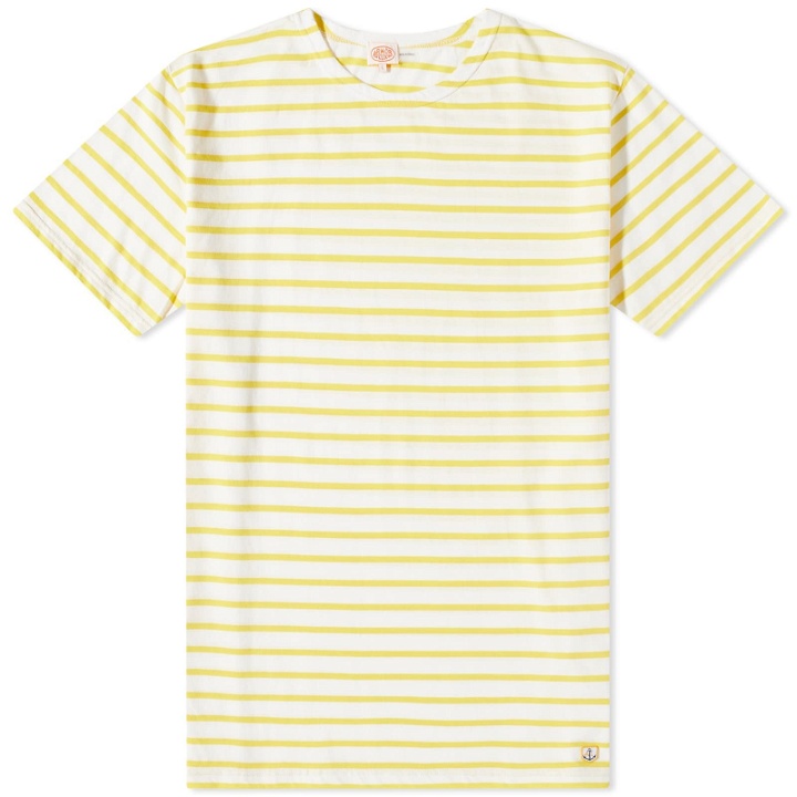 Photo: Armor-Lux Men's 53842 Stripe T-Shirt in Milk/Neon Yellow