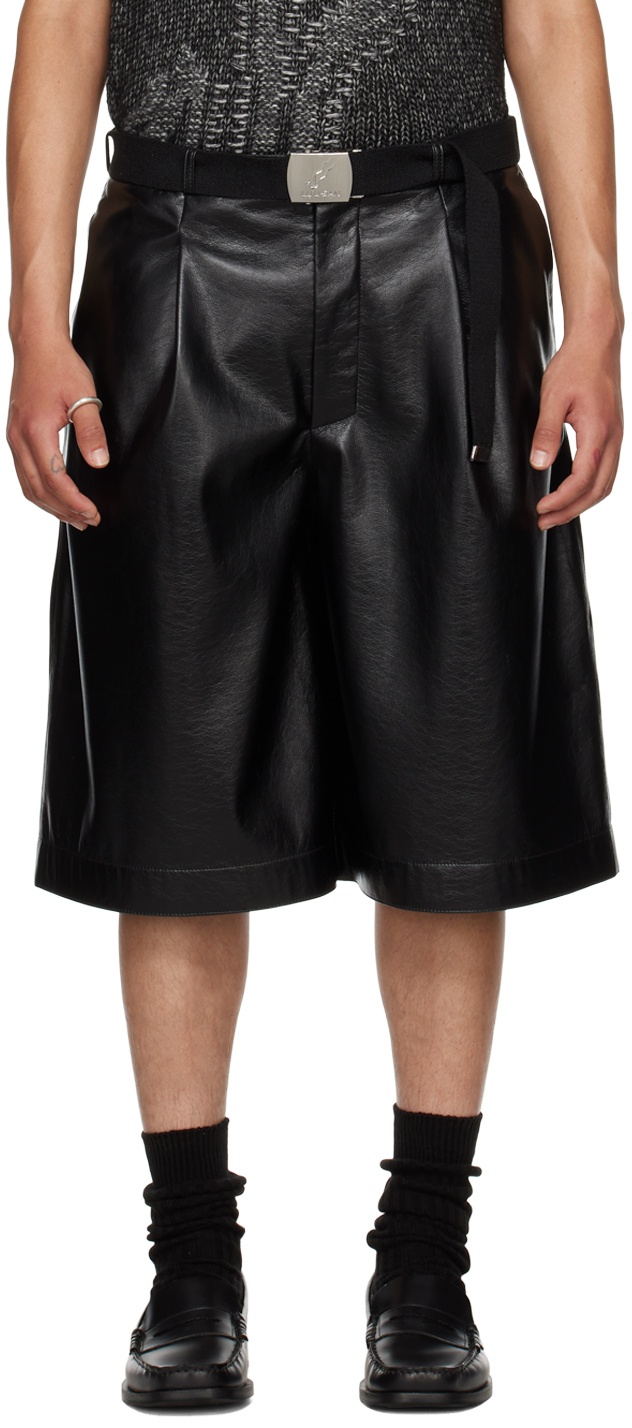 Photo: LU'U DAN Black Pleated Faux-Leather Shorts