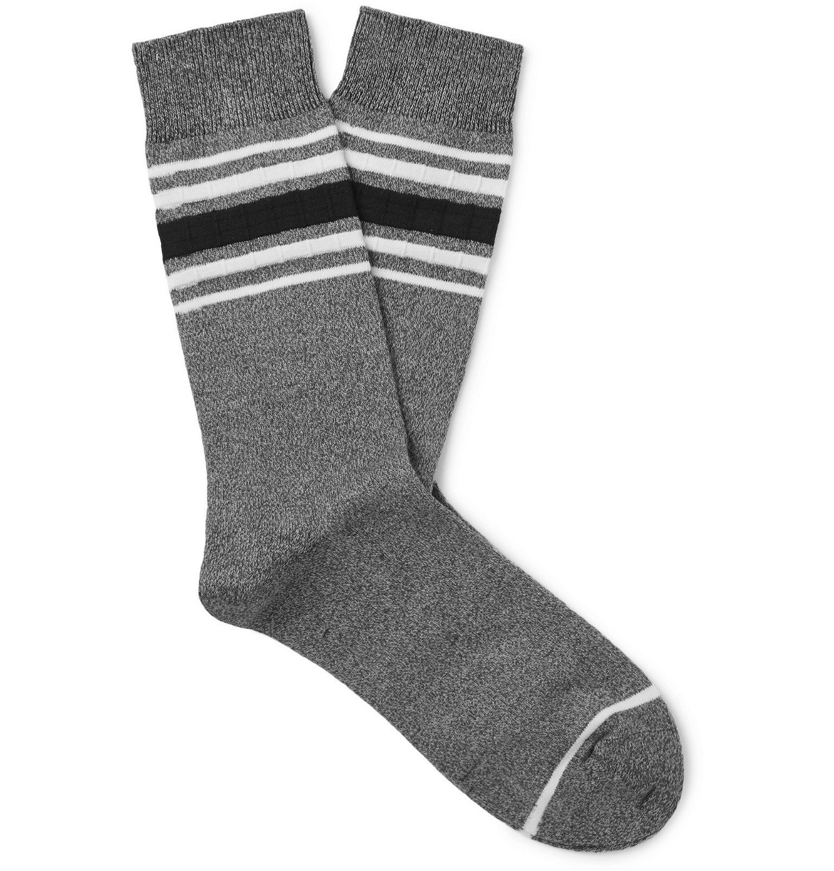 Photo: N/A - Fifty Striped Mélange Stretch Cotton-Blend Socks - Gray