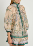 Zimmermann Indra Printed Metallic Cotton and Silk-blend Blouse Cream