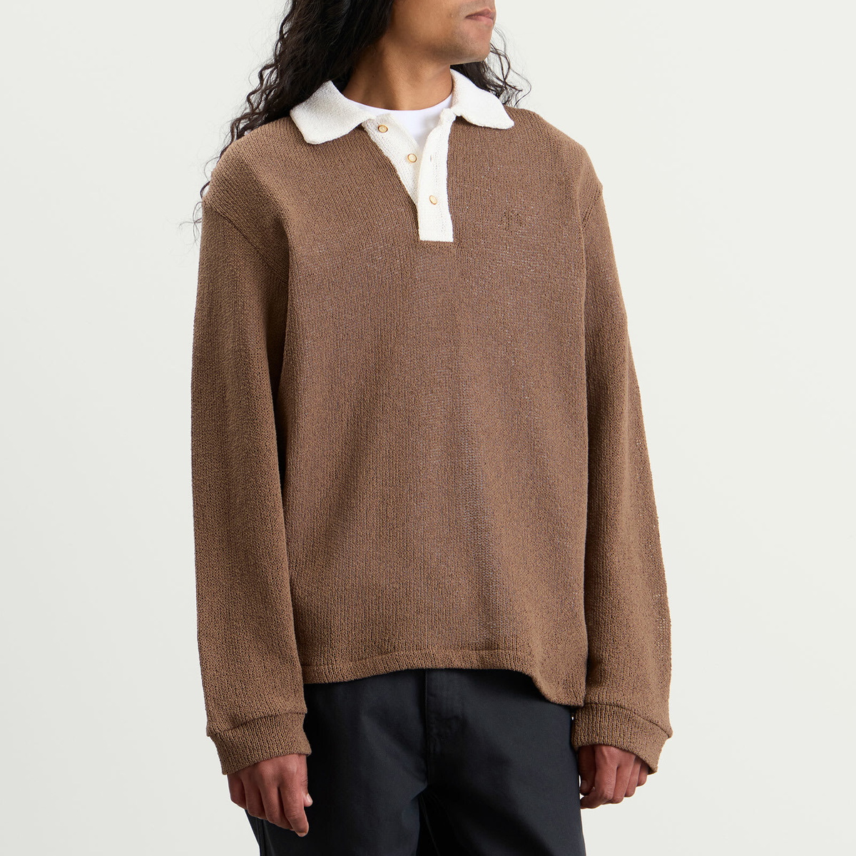Palmes Men's Knitted Rugby Shirt in Brown