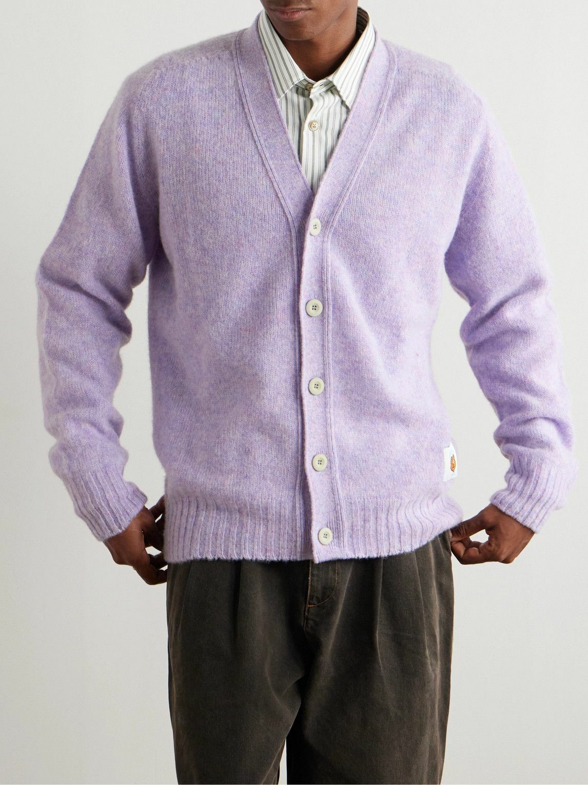 Howlin' - Shaggy Bear Logo-Appliquéd Wool Cardigan - Purple
