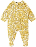 Versace Baby White & Yellow Barocco Bodysuit & Beanie Set
