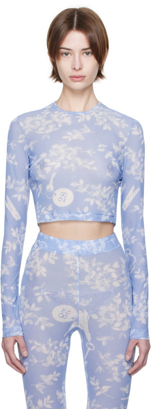 Photo: Moschino Jeans Blue Floral Print Mesh T-shirt