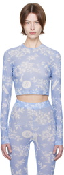 Moschino Jeans Blue Floral Print Mesh T-shirt