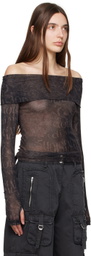 (di)vision Black & Brown Off-The-Shoulder Long Sleeve T-Shirt