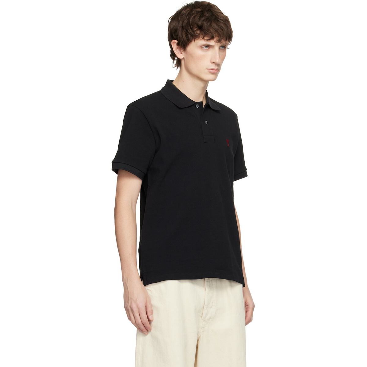 AMI Paris Black Cotton Ami de Coeur Polo