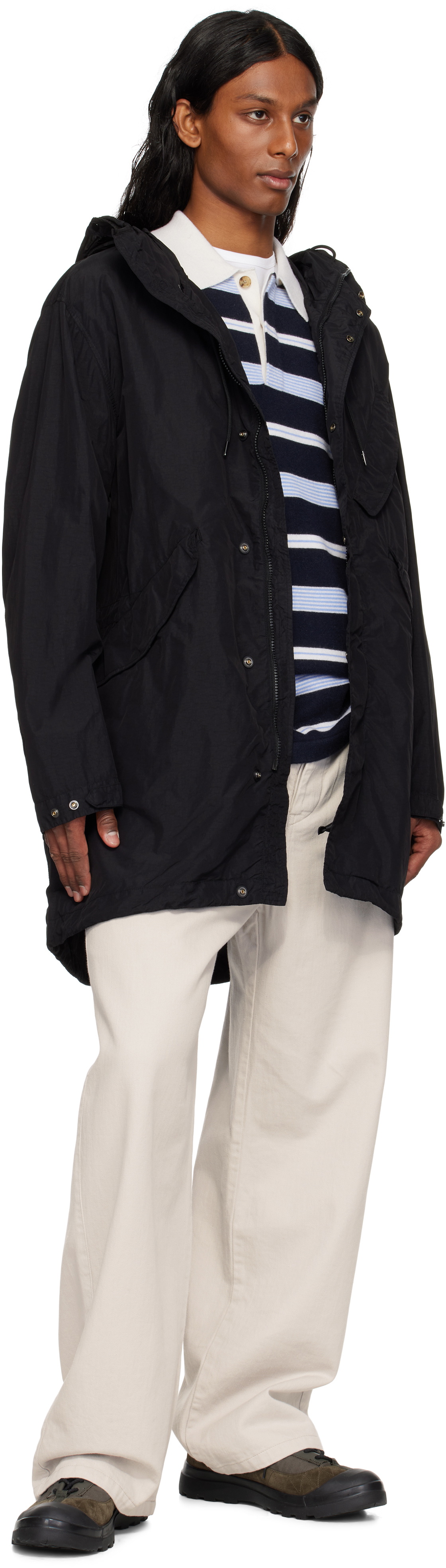 C.P. Company Black Flatt Nylon Goggle Fishtail Parka Coat