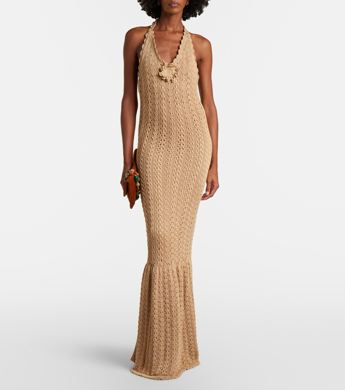 Elie Saab Floral-appliqué crochet cotton maxi dress