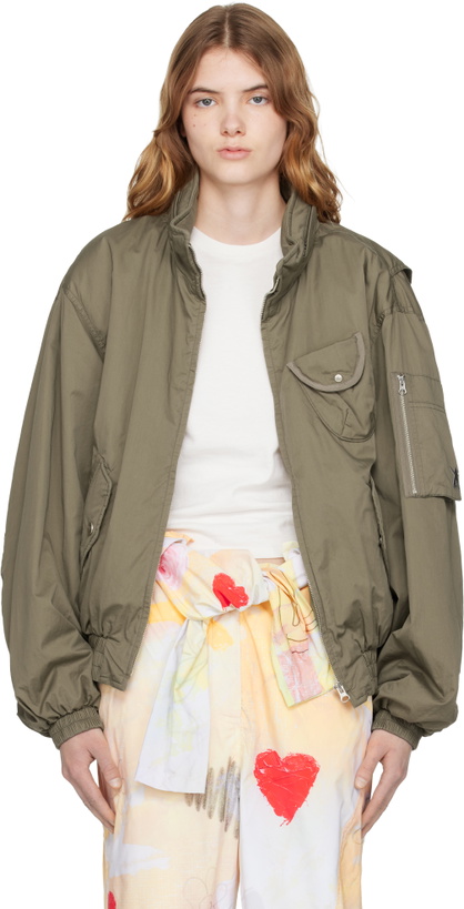 Photo: OPEN YY Khaki Cotton Cargo Bomber Jacket