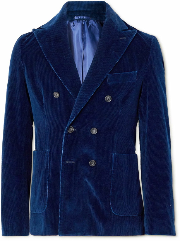 Photo: Officine Générale - Raphael Unstructured Double-Breasted Cotton-Corduroy Blazer - Blue