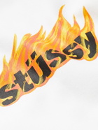 Stussy - Flames Logo-Print Cotton-Blend Jersey Hoodie - White