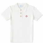 Casablanca Men's Boucle Knit Polo Shirt in Off White