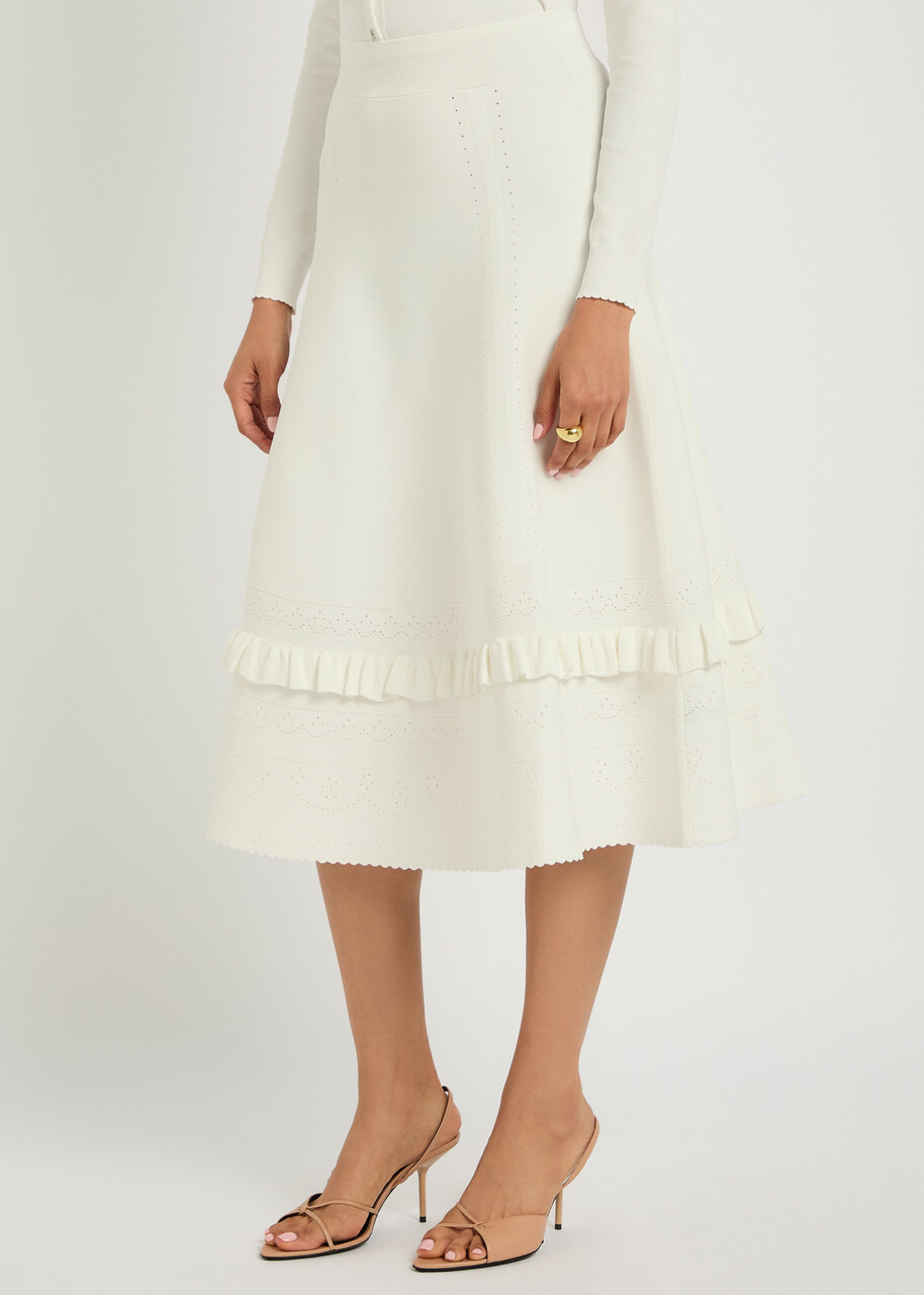 Needle & Thread Pointelle Stretch-knit Midi Skirt Cream