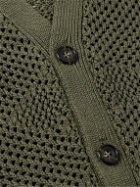 Beams Plus - Argyle Open-Knit Cotton and Linen-Blend Cardigan - Green