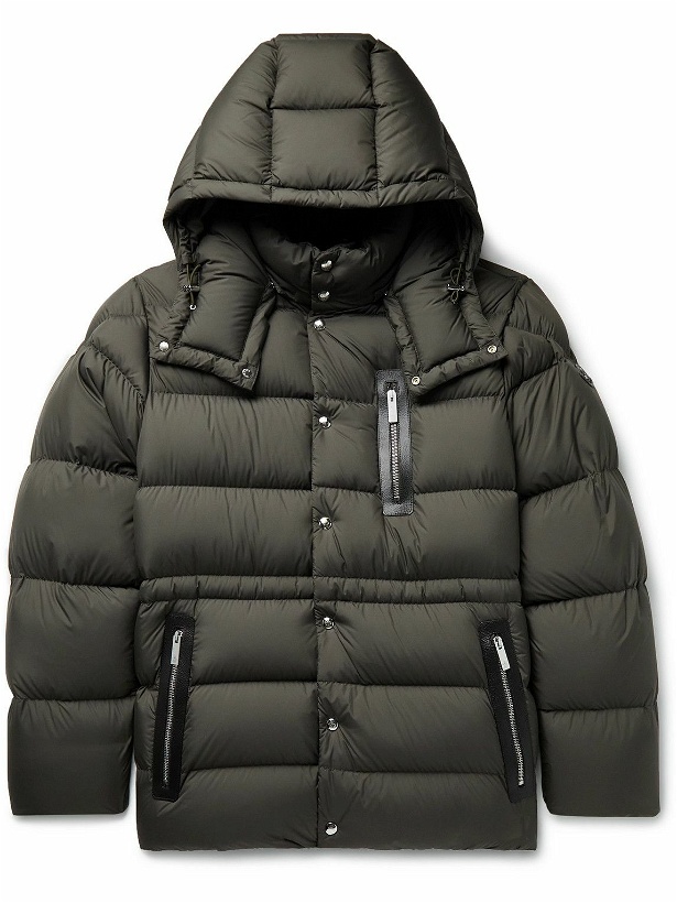 Photo: Moncler - Bauges Leather-Trimmed Quilted Shell Hooded Down Jacket - Green