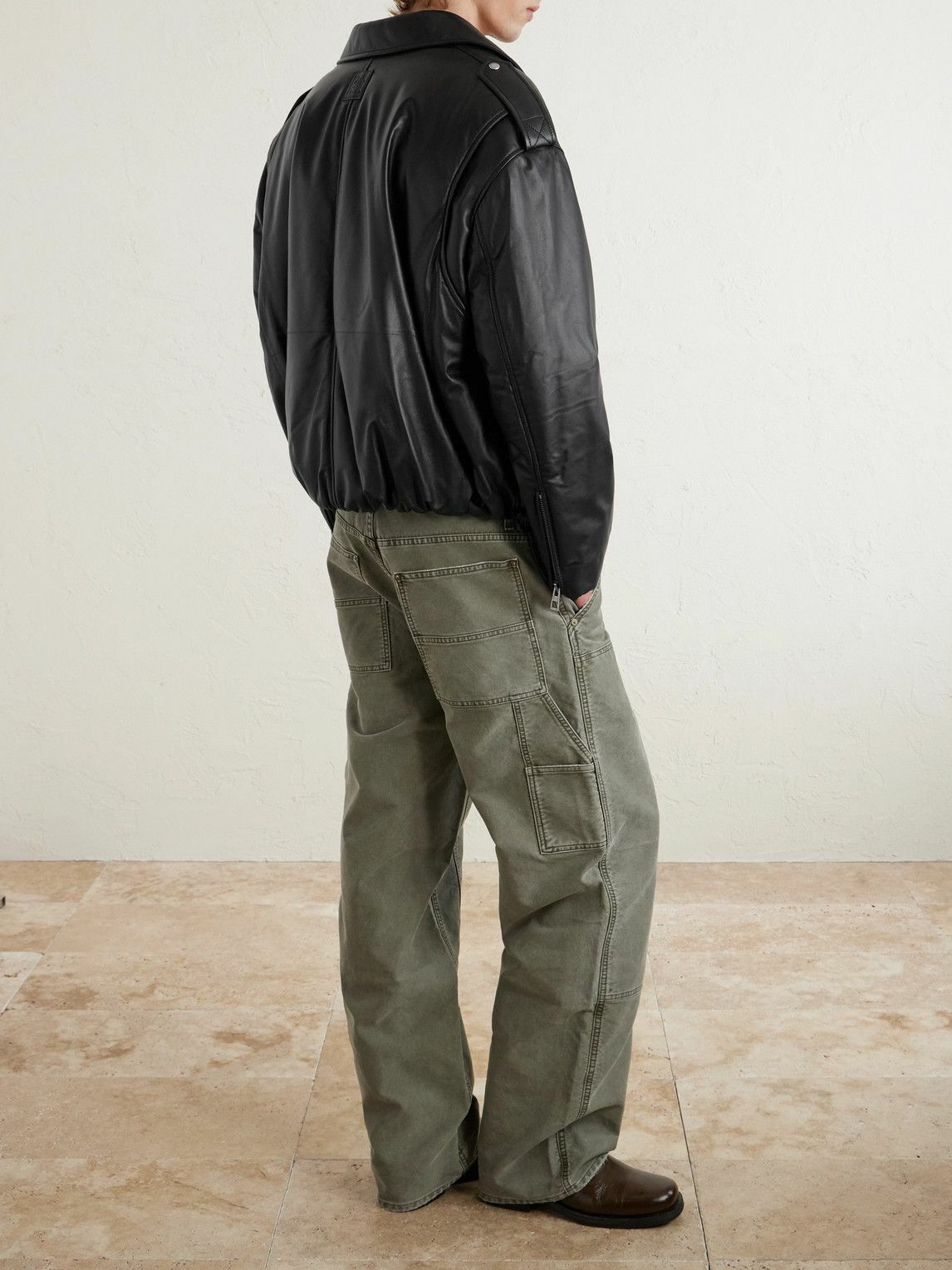 LOEWE - Belted Padded Leather Jacket - Black