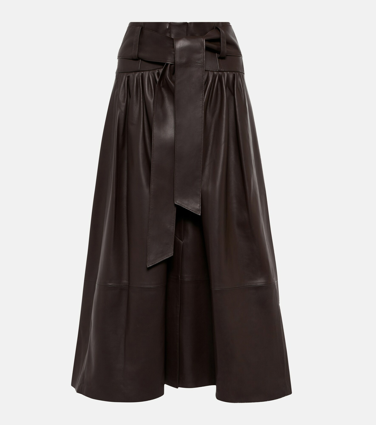 Vince - Belted leather midi skirt