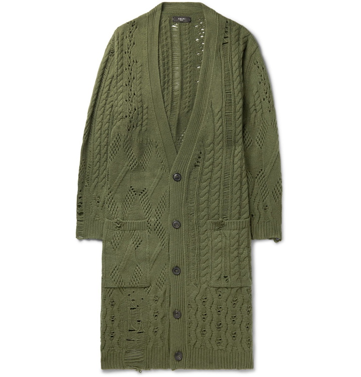 Photo: AMIRI - Distressed Wool and Cashmere-Blend Cardigan - Green