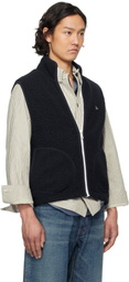 Drake's Navy Boucle Wool Zip Fleece Vest