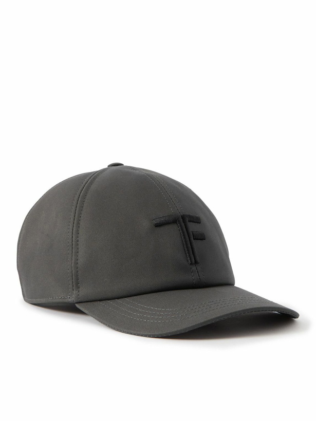 Photo: TOM FORD - Leather-Trimmed Logo-Embroidered Cotton-Twill Baseball Cap - Gray