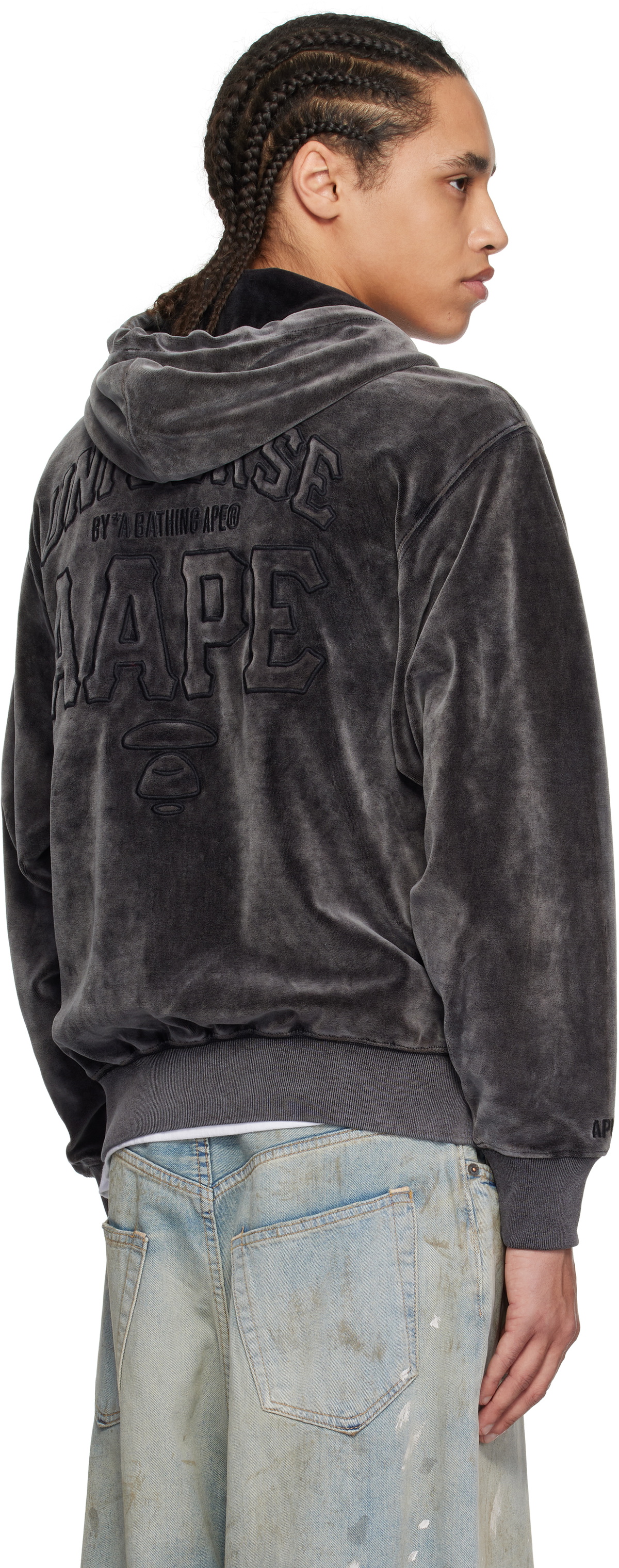 AAPE by A Bathing Ape Black 'AAPE' Logo Velvet Zip-Up Hoodie