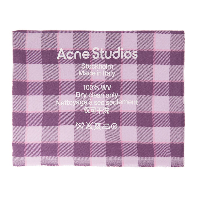 Photo: Acne Studios Pink and Purple Check Logo Scarf